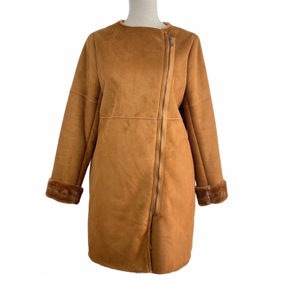 Pina Rossi Jackets & Blazers - 𝅺Pina Rossi Women’s Faux Suede Fur Coat Asymmetrical Zip Size S